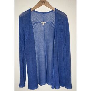 Eileen Fisher Linen Cardigan Womens M‎ Open Front Asymmetrical Sweater  Blue